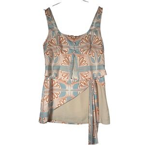 Graphic Retro Lost in Lunar Mini Skirt Sahara Print Top Set Blue Orange Medium